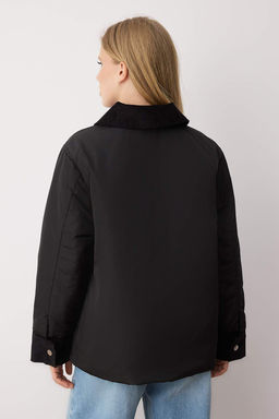 Siyah Regular Kal?p Yakas? Kadife Detayl? Elyafl? Ince Ceket Mont TWOAW26MO00124 - Trendyolmilla фото 5