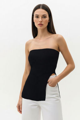 Siyah Straplez Y?rtmac Detayl? Premium Iplik / Ozel Iplik Ince Bluz TWOAW24BZ00131