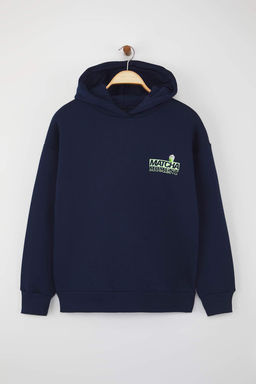 Teen Lacivert Overize Kal?p Matcha S?rt Bask?l? Kal?n Ici Polarl? Orme Sweatshirt TWOAW26SW00016 - Trendyolmilla фото 7