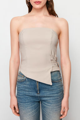 Trendyolmilla Siyah Straplez Fitted Kemer Toka Detayl? Dokuma Bluz TWOSS24BZ00349 фото 4