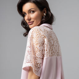 Рубашка комбинированная с кружевом, Стильное дежавю (розовый сон) - Charutti фото 3