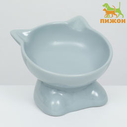Миска для кошек керамическая Пижон "Киса" на подставке-лапках 200 мл, 13 х 12 х 8 см, серая