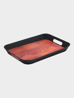 Поднос для подачи с ручками "ФьюженВуд", прямоугольный, 32х23х3,8 см, цвет черный, пластик   1091821