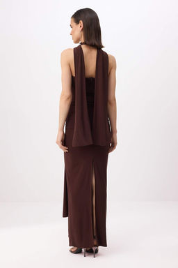 Kahverengi Duz Baglama Detayl? Orme Sandy Maxi Abiye & Mezuniyet Elbisesi - Trendyolmilla фото 4