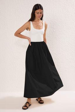 Siyah Renk Bloklu Maxi Dokuma Elbise TWOSS25EL00867