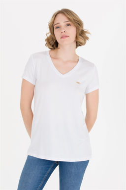 Женская белая базовая футболка с v-образным вырезом Неожиданная скидка в корзине