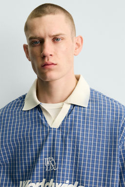 CAMISA POLO CROPPED FIT TEXTO ESTAMPADO / Azul / Blanco - Zara фото 5