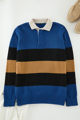 Trendyolmilla Man Cok Renkli Regular Polo Yaka Renk Bloklu Triko Kazak TMNAW25KZ00053  фото 3