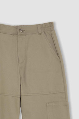 Хлопковые брюки-парашют для девочек с карманами-карго, эластичной резинкой на талии и штанинах - Defacto фото 2