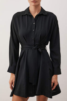 Siyah Kusakl? Mini Dokuma Gomlek Elbise TWOAW25EL00154