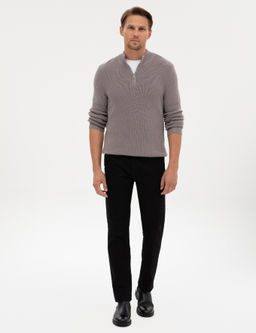 A__k Gri Melanj Slim Fit Dik Yaka Fermuarl_ Triko Kazak - Pierre cardin фото 4