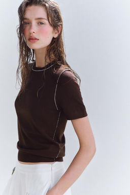 SHORT SLEEVE KNIT TOP WITH PIPING - Zara фото 49