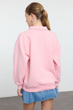 Ac?k Pembe Gomlek Yaka Nak?sl? Regular Fit Kal?n Ici Polarl? Orme Sweatshirt TWOAW24SW00182