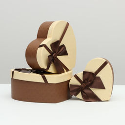 Набор подарочных коробок 3 в 1 Сердца, коричневый, 21?19?9 - 15.5?14?6 см
