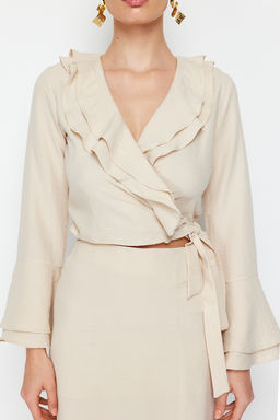 Bej Onu Baglamal? Crop Dokuma Bluz TWOSS24BZ00234 - Trendyolmilla фото 5