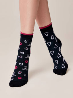 Цена за 2 пары. Носки Классические CONTE Хлопковые носки с рисунками you are enough темно-синий - Conte elegant фото 2