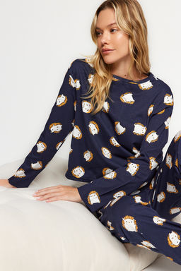 Lacivert %100 Pamuk Tshirt-Jogger Orme Pijama Tak?m? THMAW24PT00136