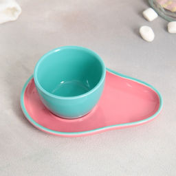 Чайная пара керамическая Avocado, кружка 100 мл, блюдце 14х10 см, цвет голубо-розовый - Дорого внимание фото 3