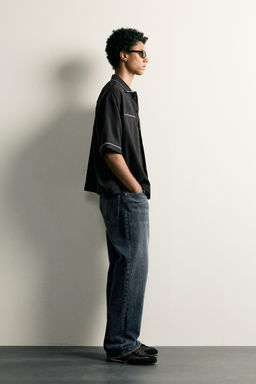 CAMISA RELAXED FIT BORDADO CONTRASTE / Negro - Zara фото 4