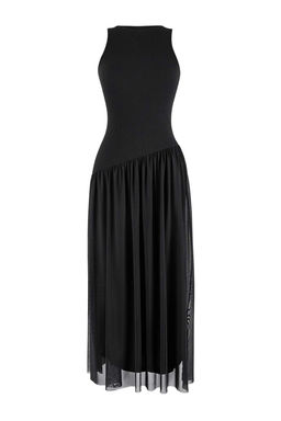 Siyah Belden Ac?lan Kolsuz Buzgulu Fitilli Esnek Orme Elbise TWOSS26EL00204