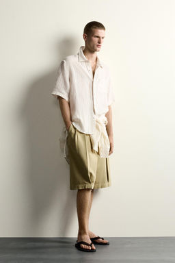 CAMISA JACQUARD RAYAS 100% LINO / Beige - Zara фото 4