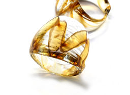 Стеклянное кольцо модель 6 цв.золотой Радуга камня