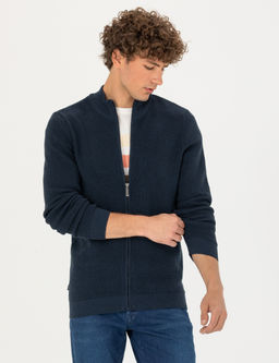 Lacivert Melanj Slim Fit Fermuarl_ Triko H_rka