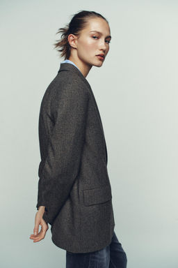 OVERSIZE DOUBLE-BREASTED CHECK BLAZER WITH WOOL