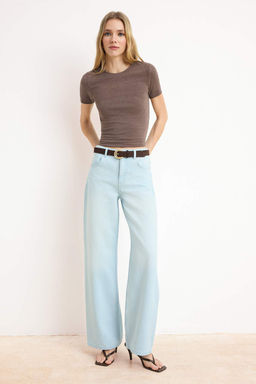 Mavi DOKUMLU Normal Bel %100 Pamuk Uzun Boy Wide Leg Jeans TWOSS26JE00129