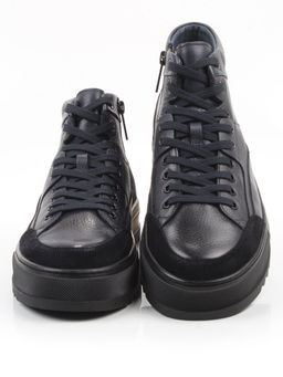 05-B203B-1M-C DK.BLUE Ботинки зимние мужские (натуральная кожа, натуральный мех)