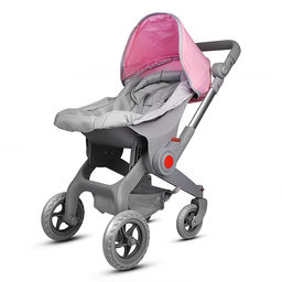 Коляская кукольная металлическая, с корзиной и козырьком, цвет серо-розовая