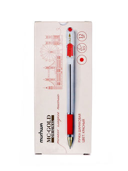 Цена за 12 шт. Ручка шариковая MunHwa. MC Gold, красный стержень, узел 0.5 мм, резиновый упор