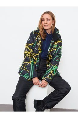 Акция -10%!!! М-155 Костюм зимний женский Принт черно/зеленый