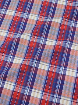 Пестрядь Клетка цв.красный/фиолетовый/белый, ш.1.5м, хлопок-100%, 150гр/м.кв