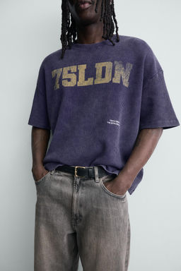 SUDADERA ESTRUCTURA WAFFLE ESTAMPADO LAVADO / Azul tinta - Zara фото 7