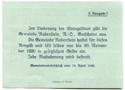 Банкнота 20 геллеров 1920 года Австрия  Рабенштайн (нотгельд)