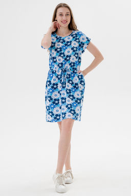 Платье женское домашнее из кулирки Лана голубая ромашка макси - Амадэль фото 2