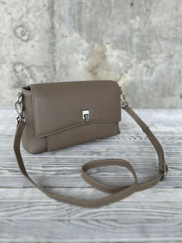 Женская кожаная сумка через плечо 8219 Серо-Бежевый