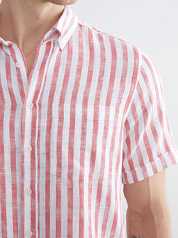 Regular Fit K?sa Kollu ?izgili Poplin Erkek G?mlek