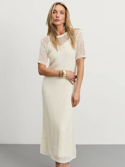 Полупрозрачное вязаное платье из хлопка с подкладкой / Zarina  фото 2