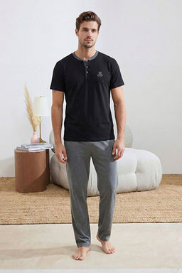 Siyah Regular D__meli Yaka _rme B_y_k Beden Pijama Tak_m_ TMNSS26AI00010