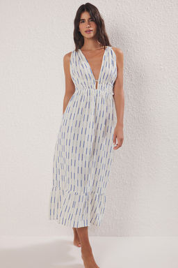 Trendyolmilla Siyah Cizgi Desenli Maxi Dokuma Plaj Elbise TBESS25EL00108 фото 2