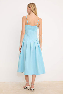 Ac?k Mavi Duz Midi Dokuma Elbise TWOSS26EL00090