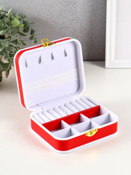 Шкатулка для украшений Giulia, пластик, кожзам, 6 ячеек, 10 полос, красная, 13.5?11.5?5.5 см