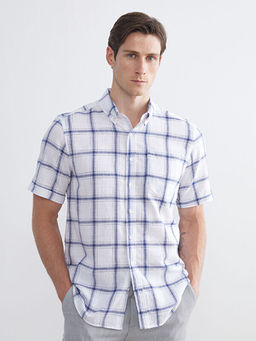 Regular Fit K?sa Kollu Ekose Poplin Erkek G?mlek