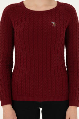 Женский бордово-красный базовый свитер с круглым вырезом Неожиданная скидка в корзине - U.s. polo assn фото 6