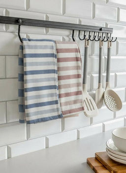 Набор кухонных полотенец 34x70, 2 шт белый/голубой, белый/розовый хлопок