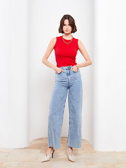 Kad?n Bisiklet Yaka D?z Triko Crop