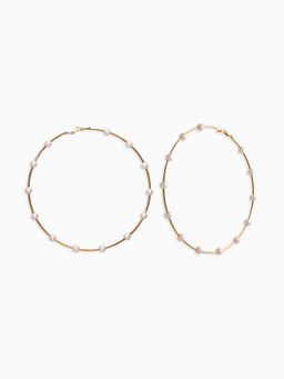 Серьги-кольца "Жемчуг" d=10см. №6, цвет белый в золоте