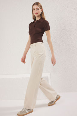 TRENDYOLMILLA Kahverengi Dikis Detayl? Yuksek Bel Wide Leg Jeans TWOSS25JE00034  фото 7